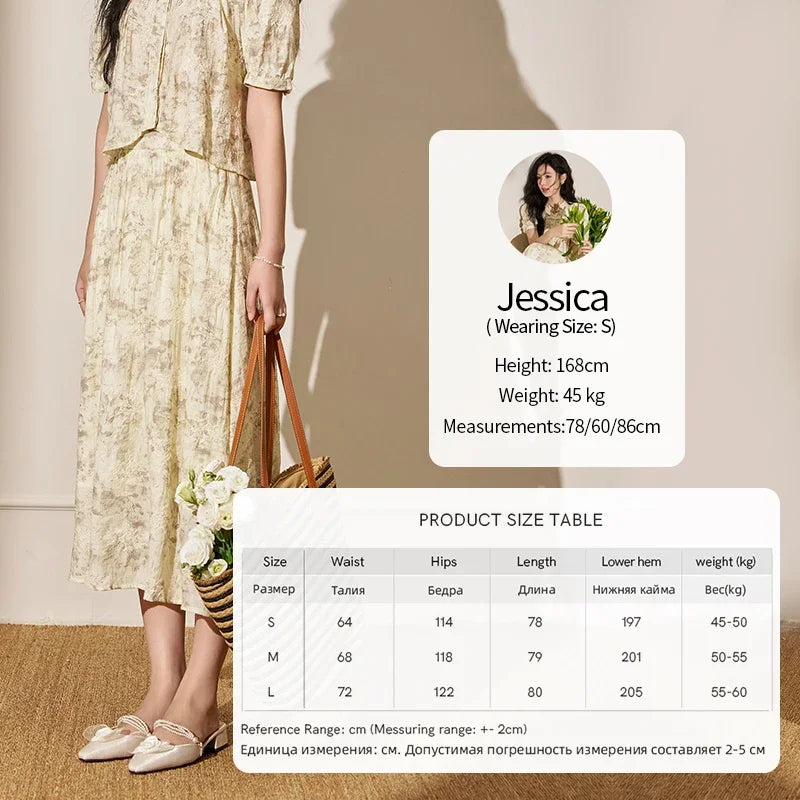 MISHOW Chinese Chiffon Embroidered Shirt A-line Skirt Separately Summer Puff Sleeve Top Rear Elastic Waist Skirt MXD24X1405