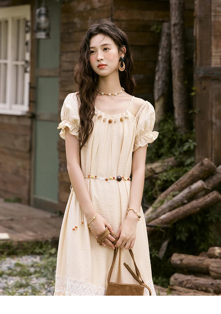 MISHOW French Holiday Summer Dresses Women Summer 2025 Short Sleeve Halter Neck Off-shoulder Long Dress Female New MXE31L2190