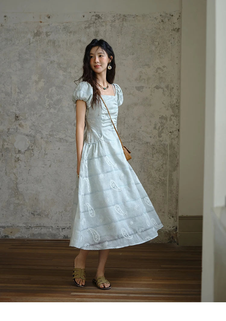 MISHOW Fashion Embroidery A-line Dress for Women 2025 Summer Puff Sleeve Square Neck Vacation Dresses Female Clothing MXE34L2265