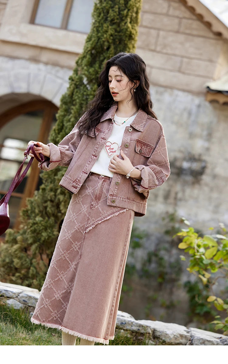 MISHOW Cowboy Skirts Separately For Women 2025 Spring New Gentle Sweet Thick Jacquard Short Jacket Mid Long Skirt MXE14W0754