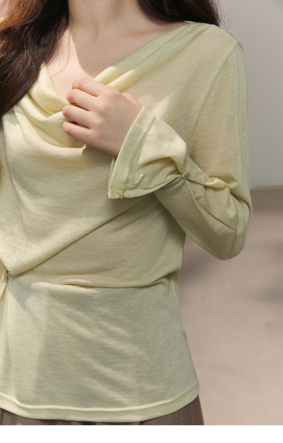 MISHOW Women's Multi Colored Knitted Top 2026 Spring Swinging Collar Flare Sleeve Top Side Twist Whist Casual T-Shirt MXF13T1473