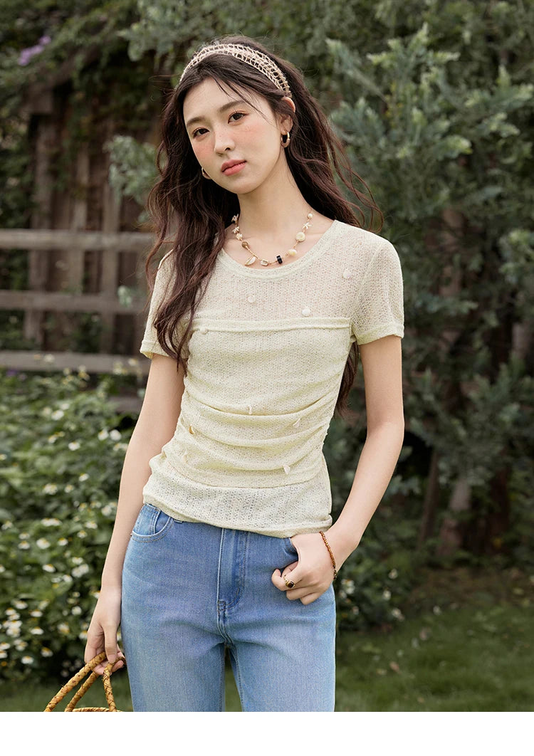 MISHOW Solid Office Lady Summer Shirts for Women 2025 New Short Sleeve Round Neck Knitted T-shirt Female Fashion Slim MXE32Z1232