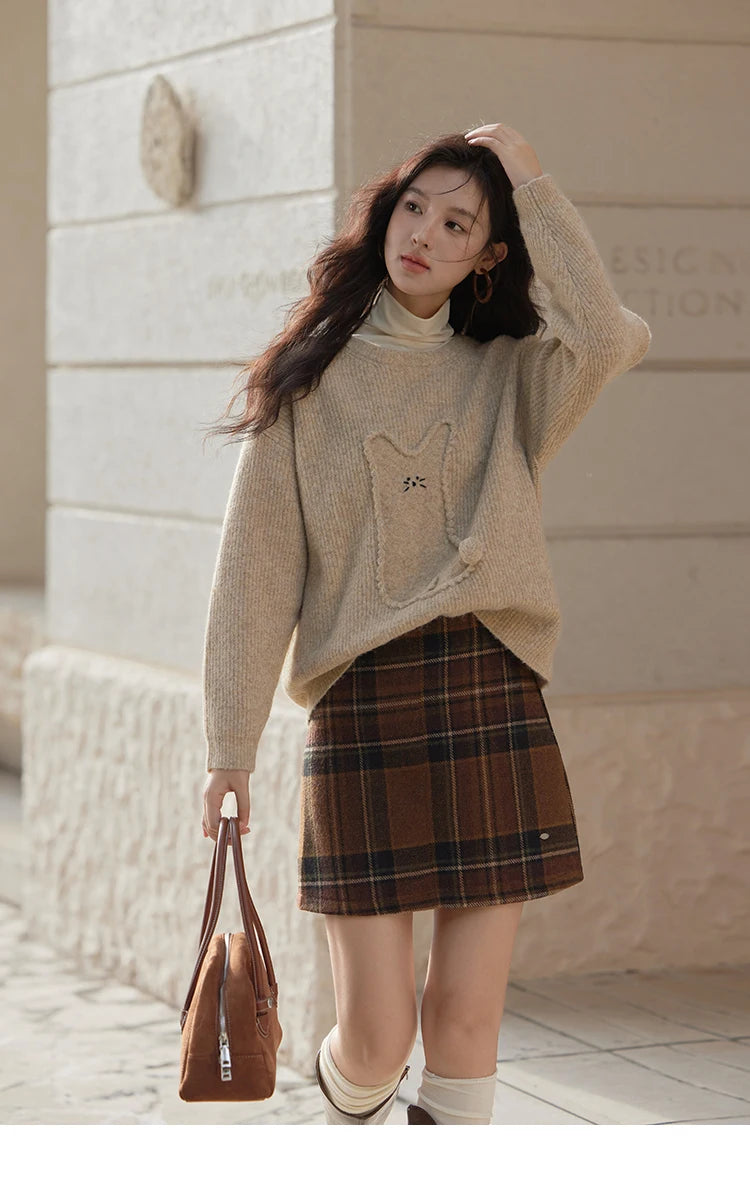 MISHOW Gentle Sweet Sweater Women's 2024 Autumn Winter Cute Emboridery Cartoon Dropped Sleeves Pullovers Sweater Tops MXD54Z0953