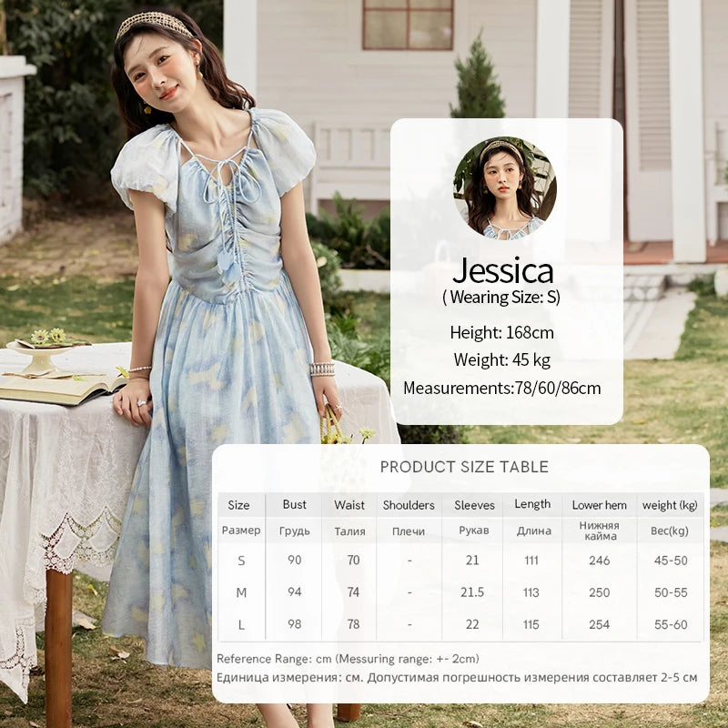 MISHOW V-Neck Lace-Up Puff Sleeve Midi Dress MXE34L2227