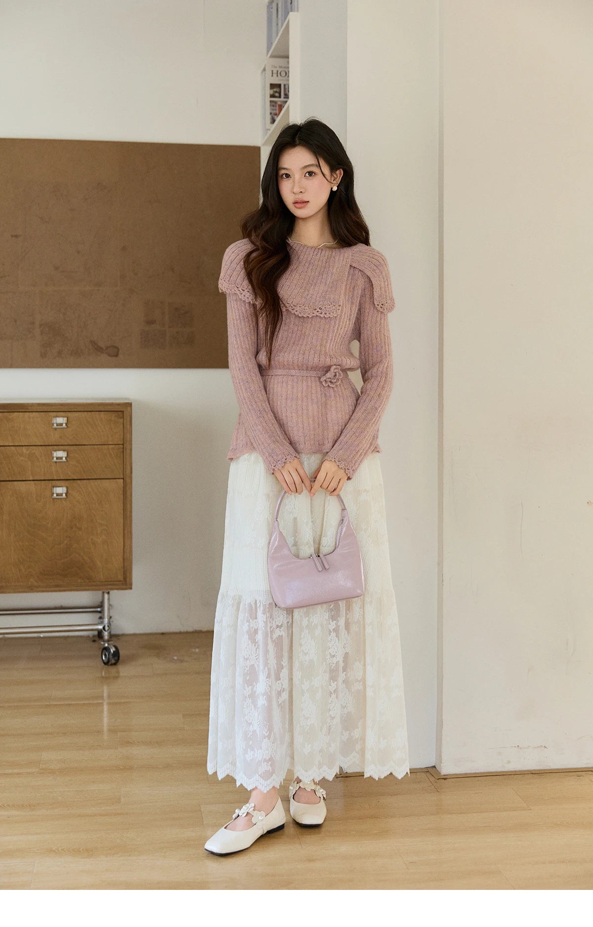 MISHOW Women's Cream Lace Maxi Skirt 2026 Spring Summer Floral Embroidery Tiered Ruffled High Waist Casual Long Skirt MXF11B2462