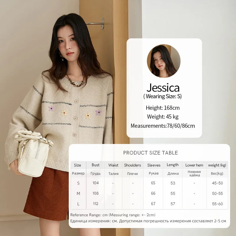 MISHOW Women Cardigan Long Sleeve 2025 Autumn Winter Flower Embroidered Knitted Cardigan Commute Loose Blue Knit Top MXE46Z2581