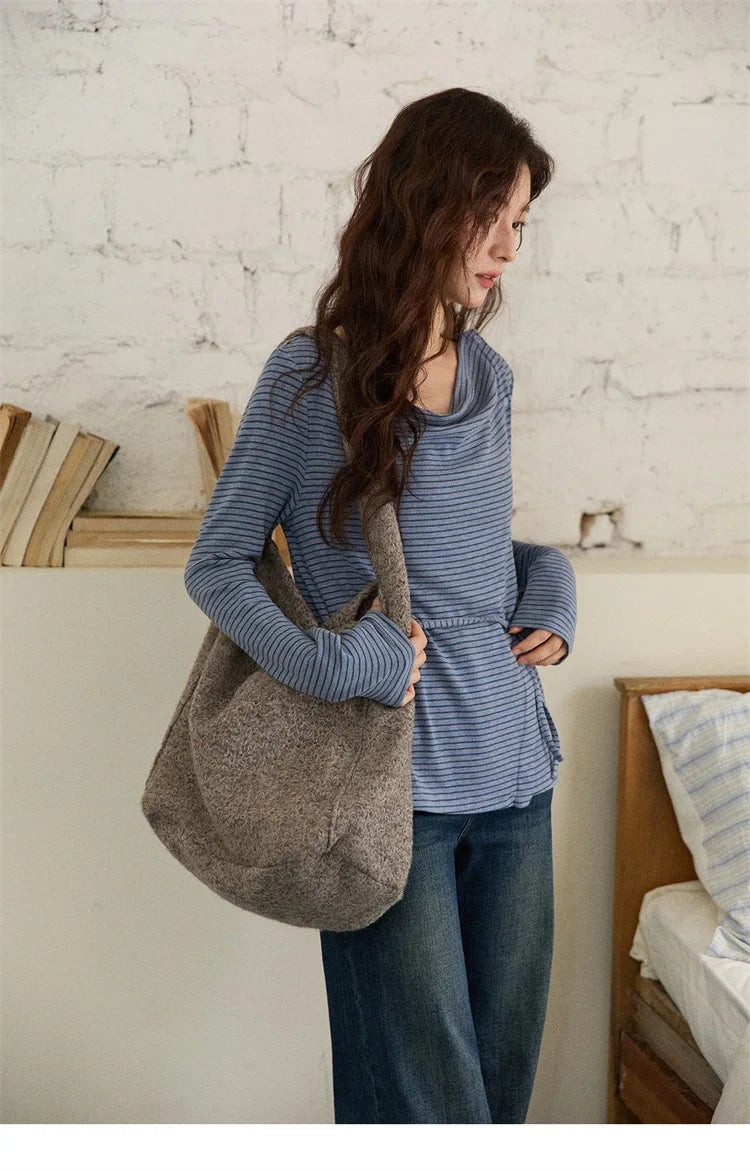 Mishow Retro Crew Neck Tie-Up Striped Top MXE87Z2700