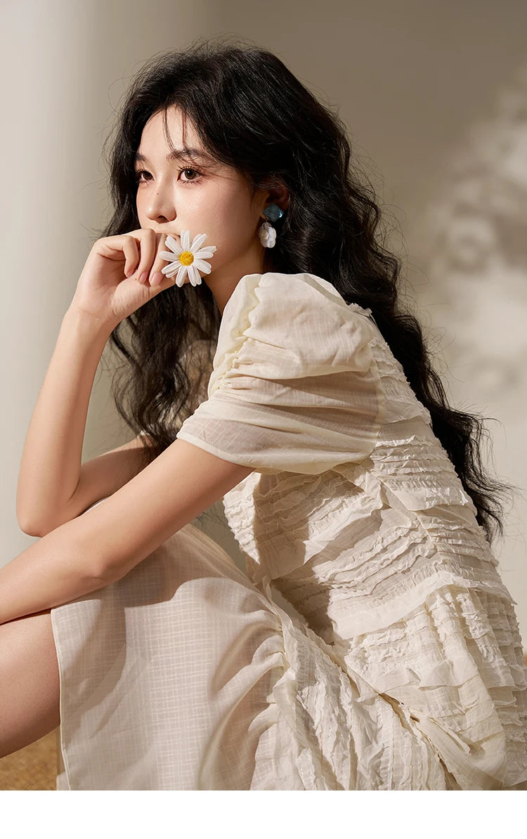 MISHOW Women's French Lace Dress 2024 New Summer New Chiffon Midi Temperament Short Sleeve Woman Dresses Clothing MXD21L1756