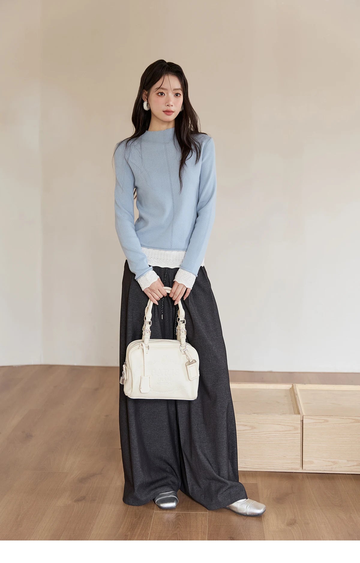 MISHOW Women's Trousers 2025 Autumn Winter Lace-up Gray Wide-leg Pants High Waist Slim Commuting Casual Pants Women MXE51K1106