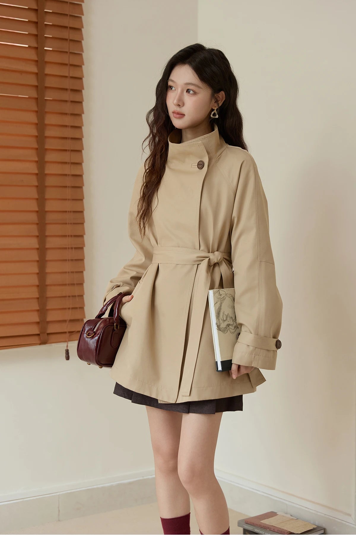 Mishow Stand Up Collar Medium Long Trench MXE44W0813