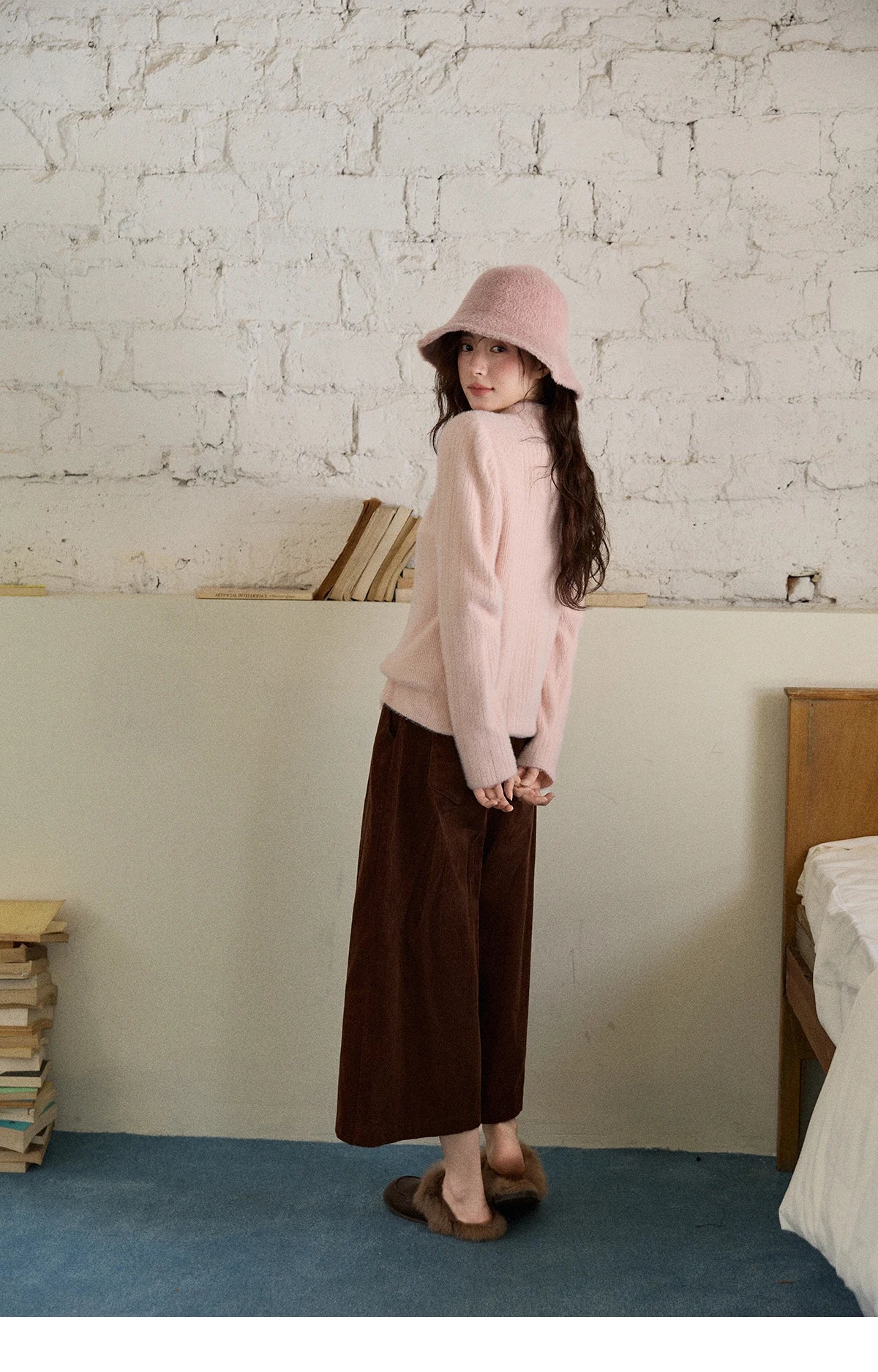 MISHOW Woman Yellow Cardigan 2025 Winter Imitation Mink Fur Knitted Cardigan Turn-down Collar Long Sleeves Soft Top MXE89Z2671