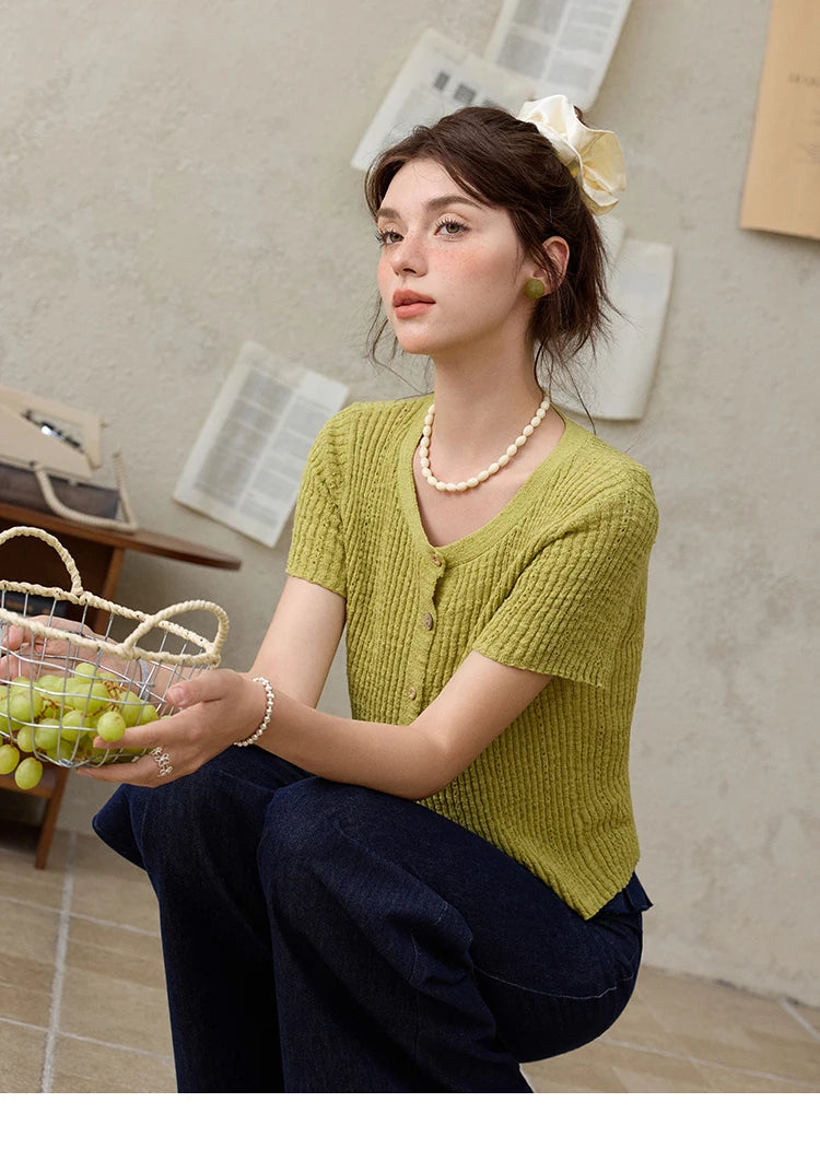 MISHOW Summer Knitted T-Shirts 2025 New Solid Short Sleeve Round Neck Thin Tops Female Fashion Versatile Office Lady MXE31Z1229