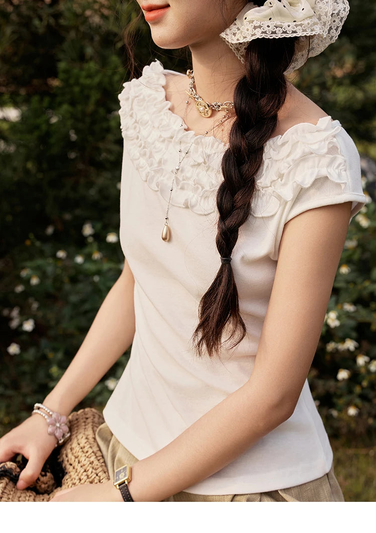 MISHOW French Stringy Selvedge One Neck T-shirt for Women Summer 2025 Raglan Sleeves Wool Short Top Sexy Solid Tees MXE34T0605