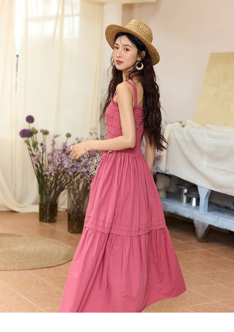 MISHOW Sling Square Collar Dress for Women 2025 Summer High Waist Pocket Fashion A-line Long Dress Ladies Clothing MXE36L2319