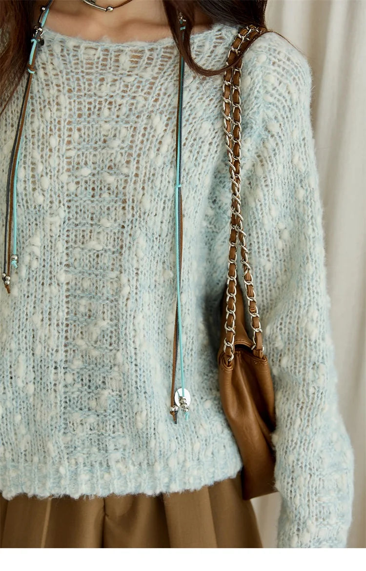 MISHOW Scoop Neck Loose Sweater 2025 Autumn Raglan Sleeve Casual Knitted Top Hollow-out Wool Blend Soft Warm Sweaters MXE46Z2565