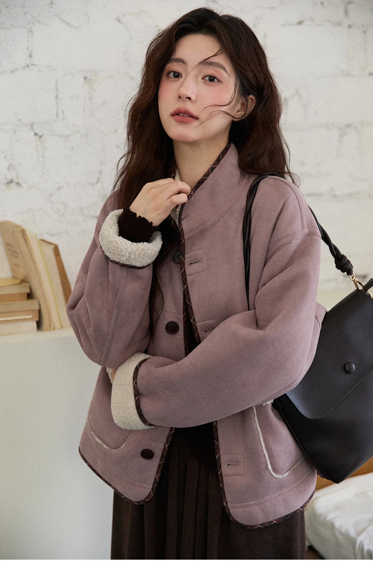 MISHOW Women Purple Coats 2025 Winter Luxury Turn-down Collar Double-sided Jacket Pocket Decoration Windproof Jacket MXE87W0940