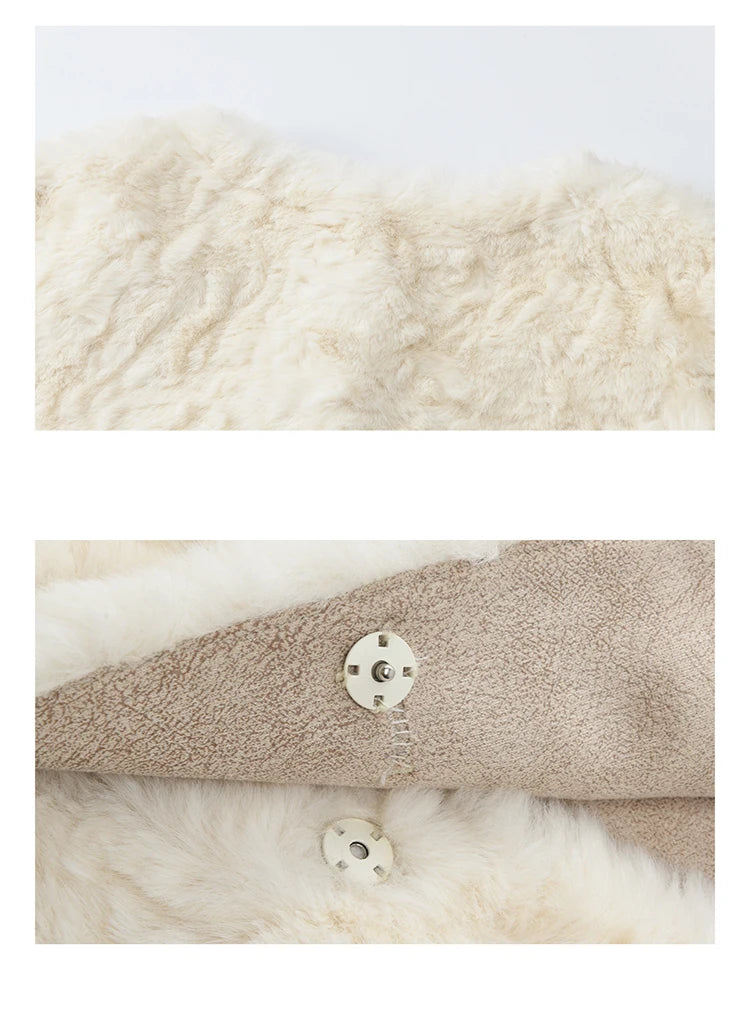 MISHOW Women's Winter Jacket 2025 Sweet Pink Faux Rabbit Fur Coat with Pockets Handcrafted Vintage Buttons Outerwear MXE87W0990