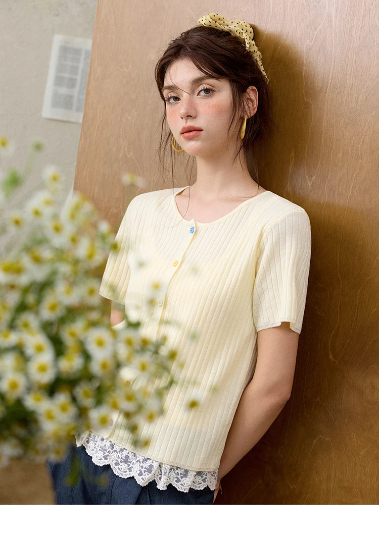 MISHOW Casual Summer Cardigan Women 2025 Short Sleeve Round Neck Solid Thin Knitted Pullovers Female Slimming Tops MXE34Z1268