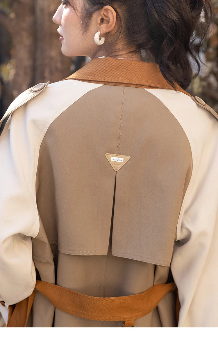 MISHOW Autumn Women's Khaki Trench Contrast Color Woman Clothes Spliced Turn-down Collar All-match Casual Jacket MXB31W0367