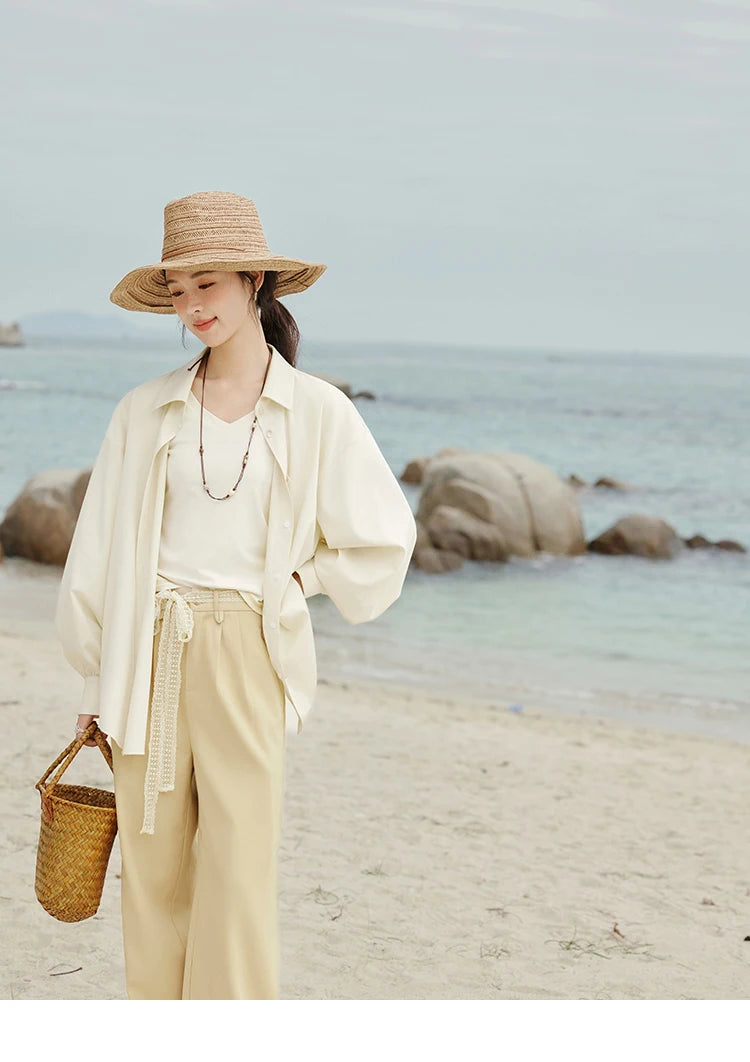 MISHOW Cotton Casual T-shirts Women New 2025 Short Sleeve V-neck Solid Versatile Shirt Female Fashion Basic Tops Lady MXE33T0519