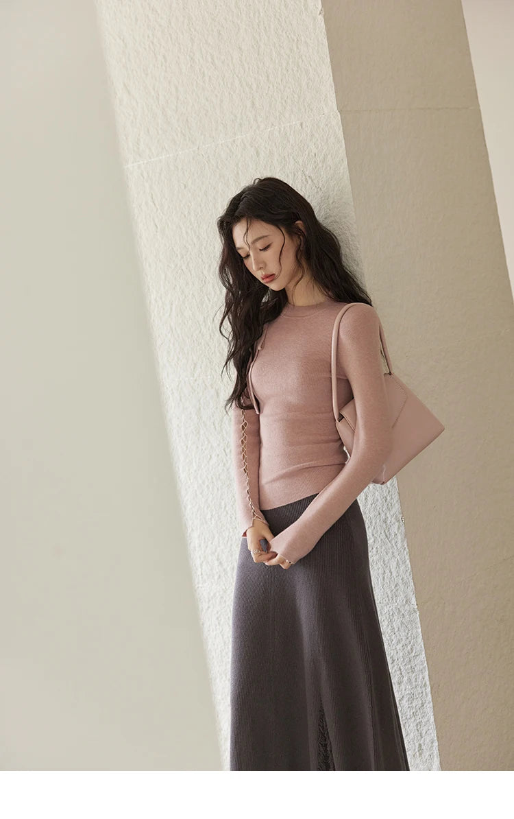 MISHOW Bottom Knit Sweater Women Fashion Hollow Tie Design Bottoming Shirt 2024 Fall New Warm Long-sleeved Slim Tops MXD45Z0766