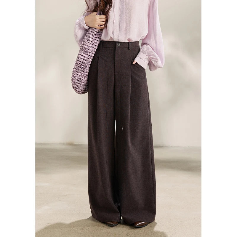MISHOW Women's Dark Purple Wide Leg Pants 2026 Spring High Waist Pleated Pants Back Elastic Waist Casual Trousers MXF13K1204