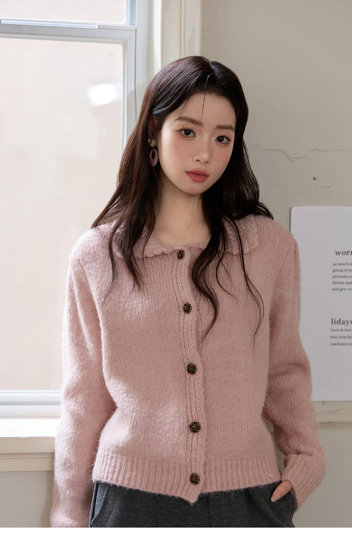 MISHOW Pink French Cardigan Women 2025 Autumn Winter New Sweet Turn-down Collar Single-breasted Loose Knit Sweater MXE48Z2569