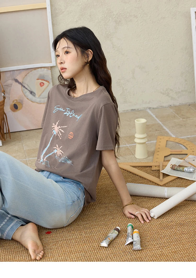 MISHOW Denim Blue Lace Straight Leg Pants for Women Summer 2025 High Waist Trousers 100 Cotton Casual Wide Leg Jeans MXE35K0947