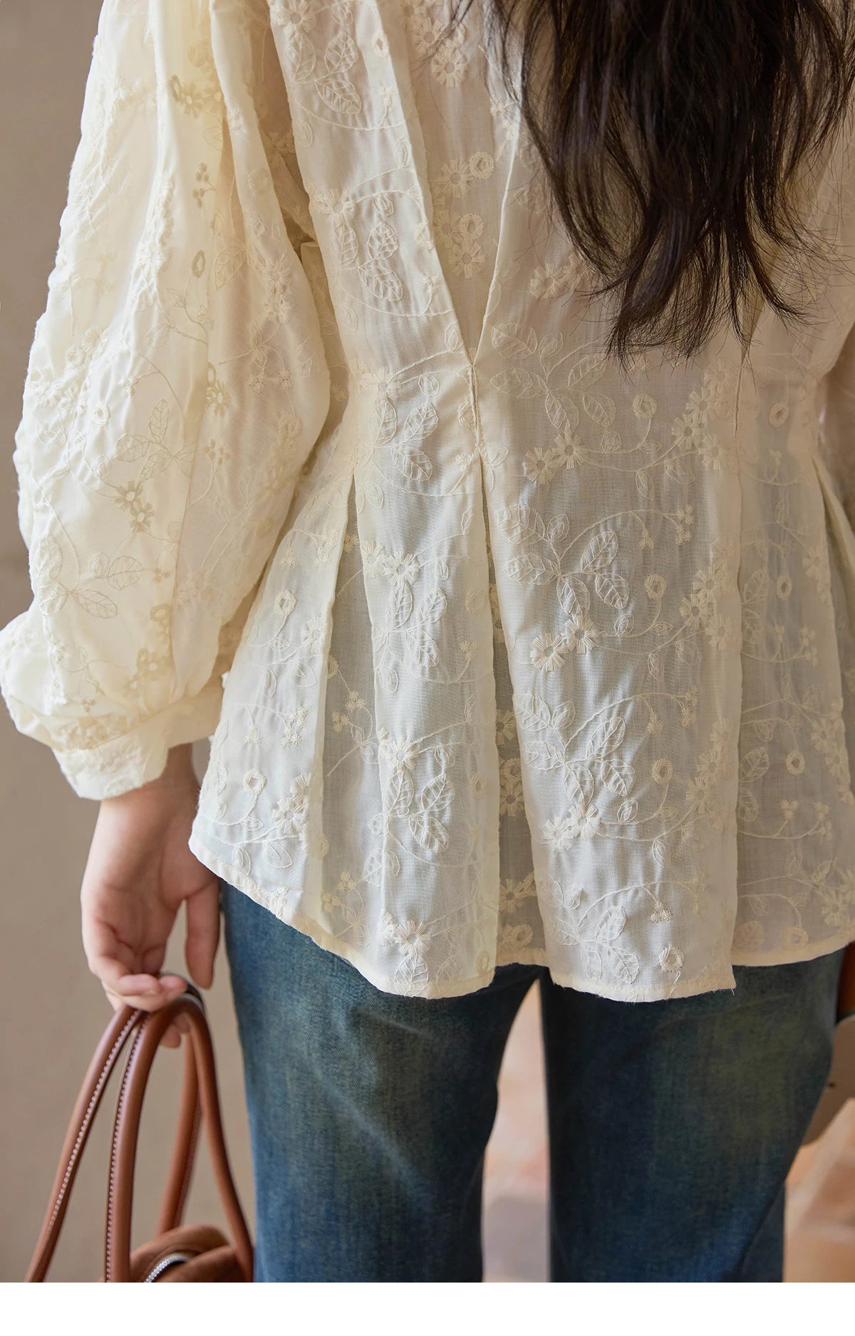 MISHOW Women's Lantern Sleeve Blouse 2025 Autumn French Lace Hollow Out Lapel Collar Shirts Waist Hem Ruffle Tops MXE42C2372