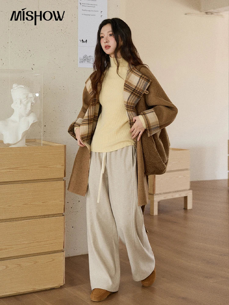 MISHOW Wide-leg Pants for Women 2025 Autumn Winter High Waist Straight Lace-up Loose Pants Retro Casual Slim Pants MXE89K1100