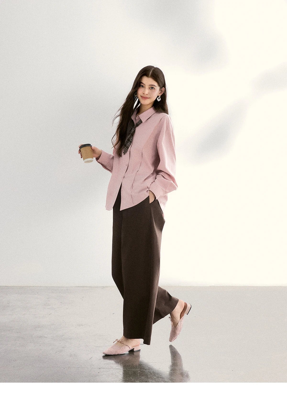 MISHOW Women's Casual Loose Shirt with Plaid Scarf 2026 Spring Lapel Tops Versatile Long Sleeve Shirts Office Lady MXF108C0815