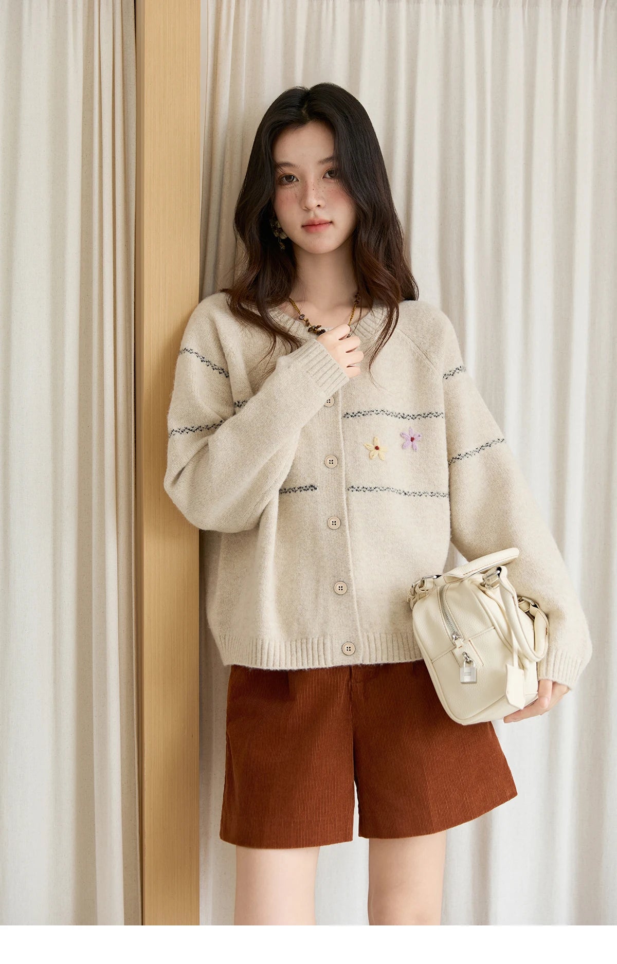 MISHOW Women Cardigan Long Sleeve 2025 Autumn Winter Flower Embroidered Knitted Cardigan Commute Loose Blue Knit Top MXE46Z2581