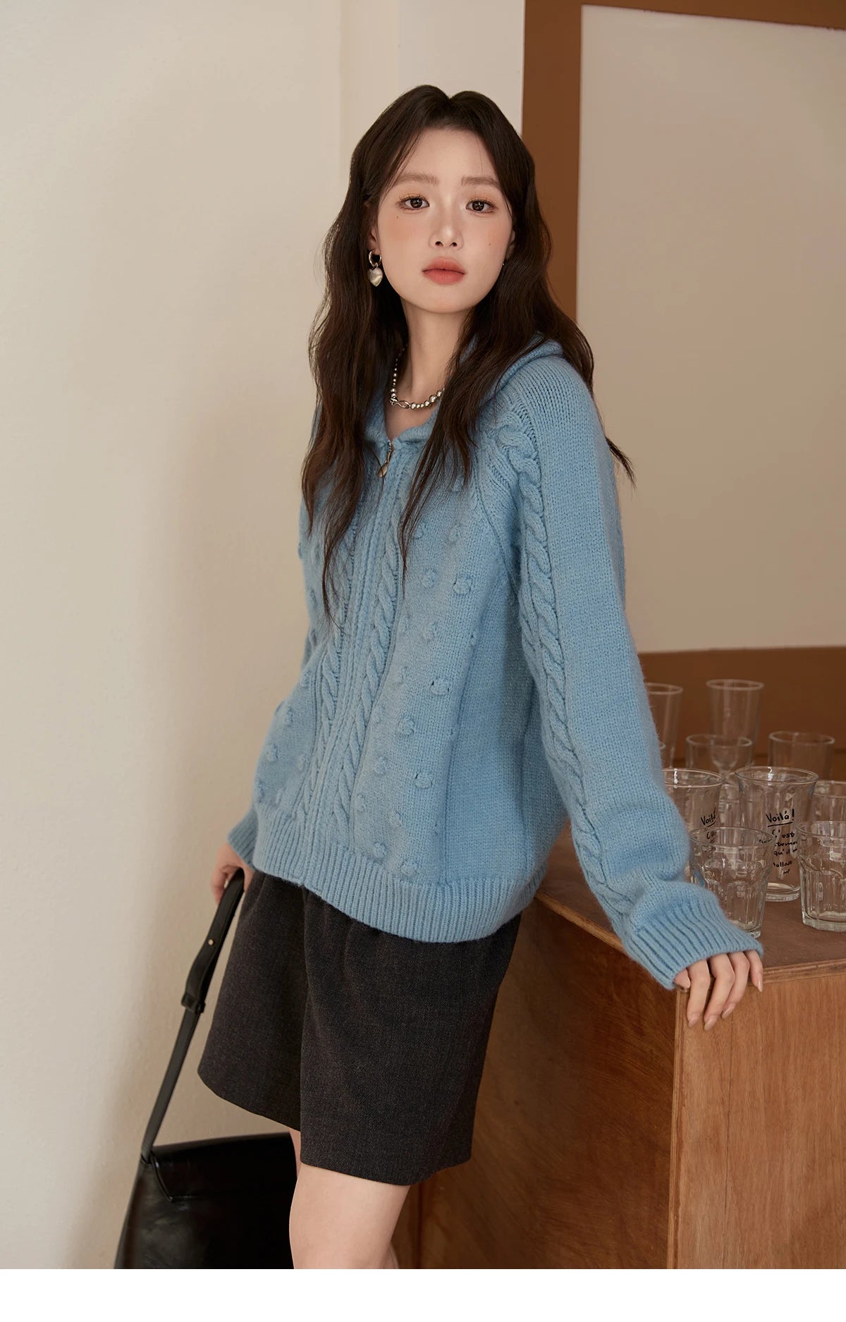 MISHOW Zipper Knit Cardigan Women 2025 Winter Yellow Turn-down Collar Loose Thick Sweater Luxury Comfort Casual Top MXE49Z2619