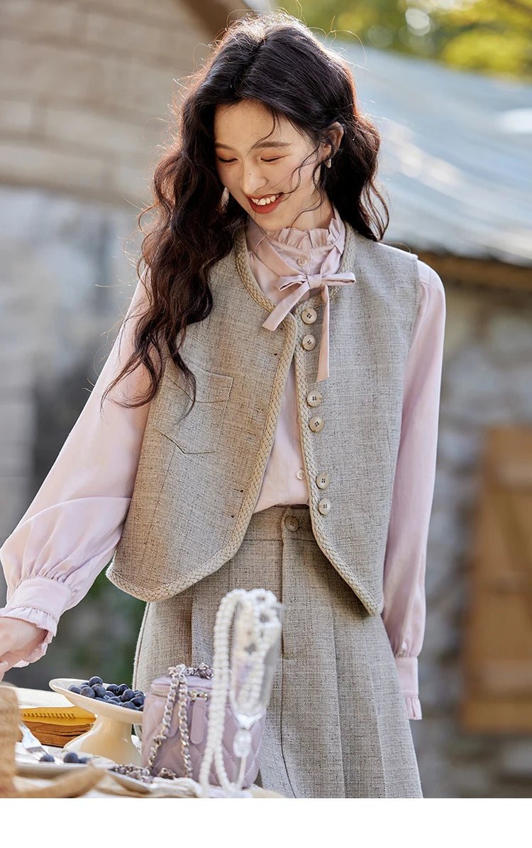 MISHOW French Ribbon Stringy Selvedge Neck Shirt for Women Spring 2025 Slim 100 Lyocell Shirts Solid Commuter Tops MXE13C0383