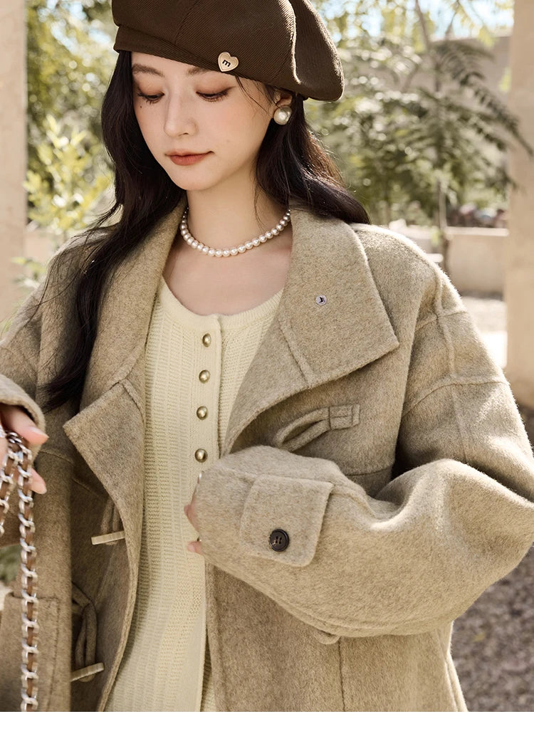 MISHOW Reversible Wool Velvet Coat Cow Horn Button Lapel Coat 2024 Winter Fashion Luxury Senior Korean Tweed Jacket MXD44W0446