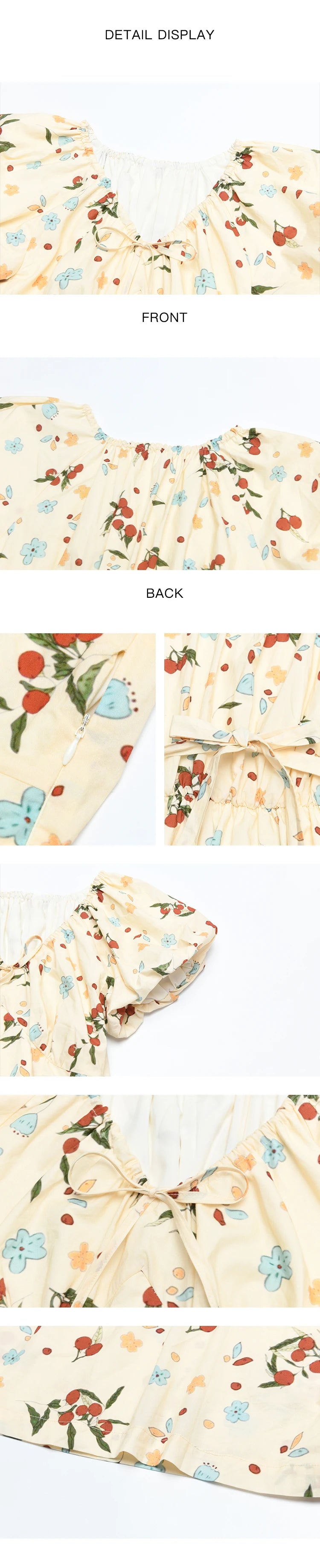 MISHOW French 100 Cotton Floral V-neck Dress Women 2025 Summer Bubble Sleeve Drawstring Lace-up Temperament Dresses MXD30L1868