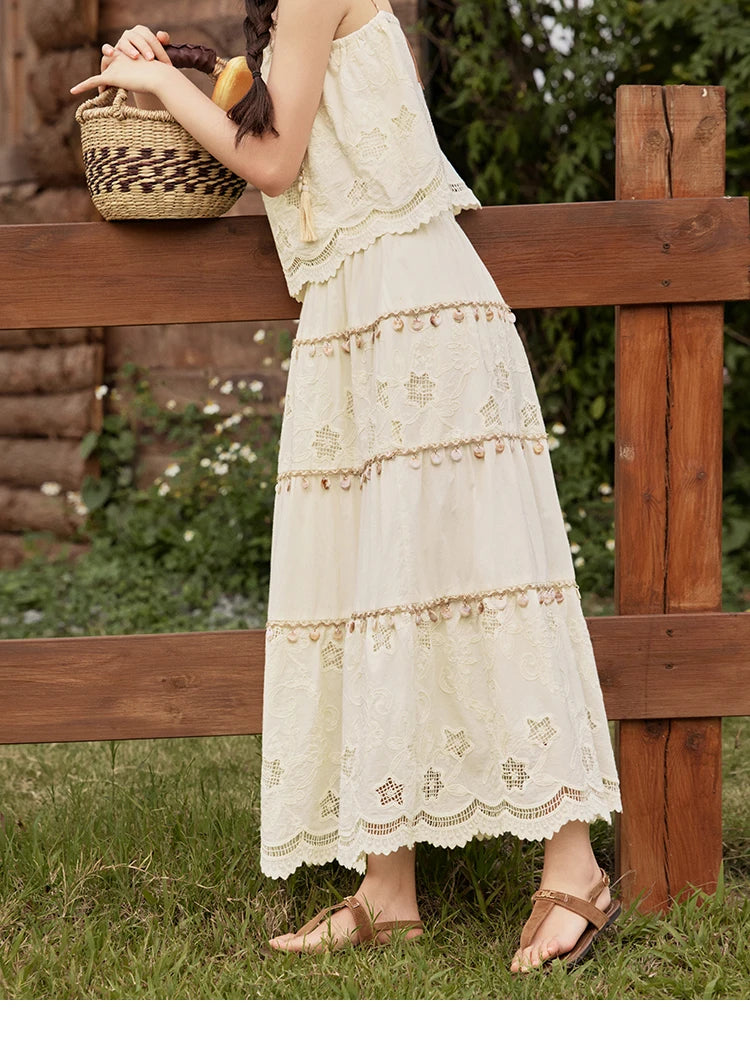 MISHOW Bohemian Summer Camisole Skirt Sets Women 2025 Sleeveless Embroidery Tops Long Skirts Female New Fashion MXE34T0568