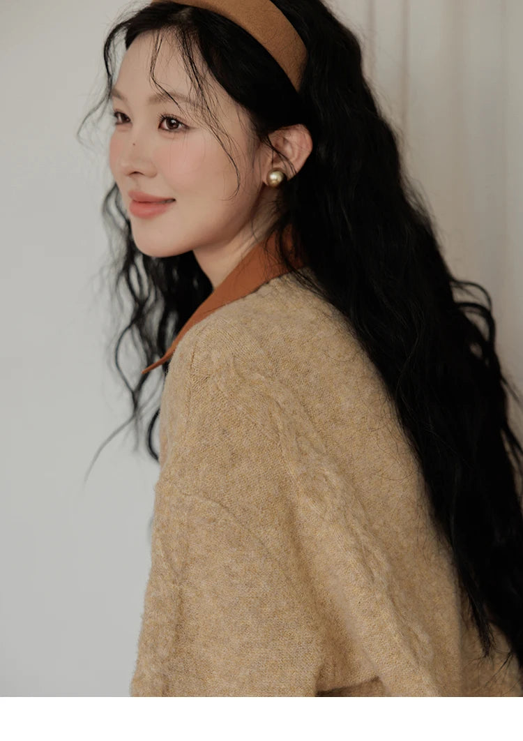 MISHOW Vintage Sweater False Two-piece Sweet Fashion V-neck Knitwear 2024 Fall New Vintage Versatile Sweater Tops MXD42Z0695