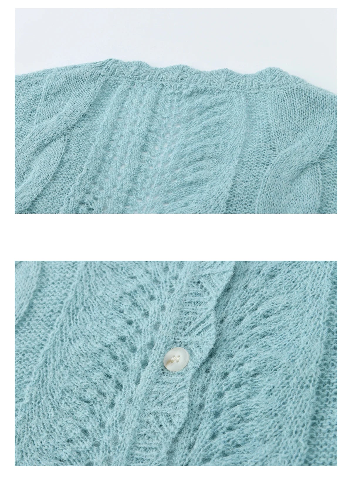 MISHOW Women's Blue Hollow Out Knit Cardigan 2026 Spring V Neck Wool Blend Tops Single Breasted Casual Thin Sweater MXF13Z2975