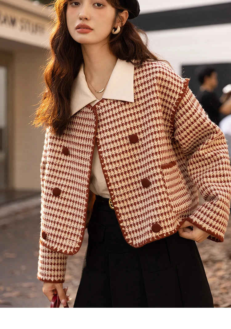 MISHOW Elegant Plaid Wool Blend Short Coat for Women 2024 Autumn Winter Jackets Female Warm Fashion New Outerwears MXB42W0479