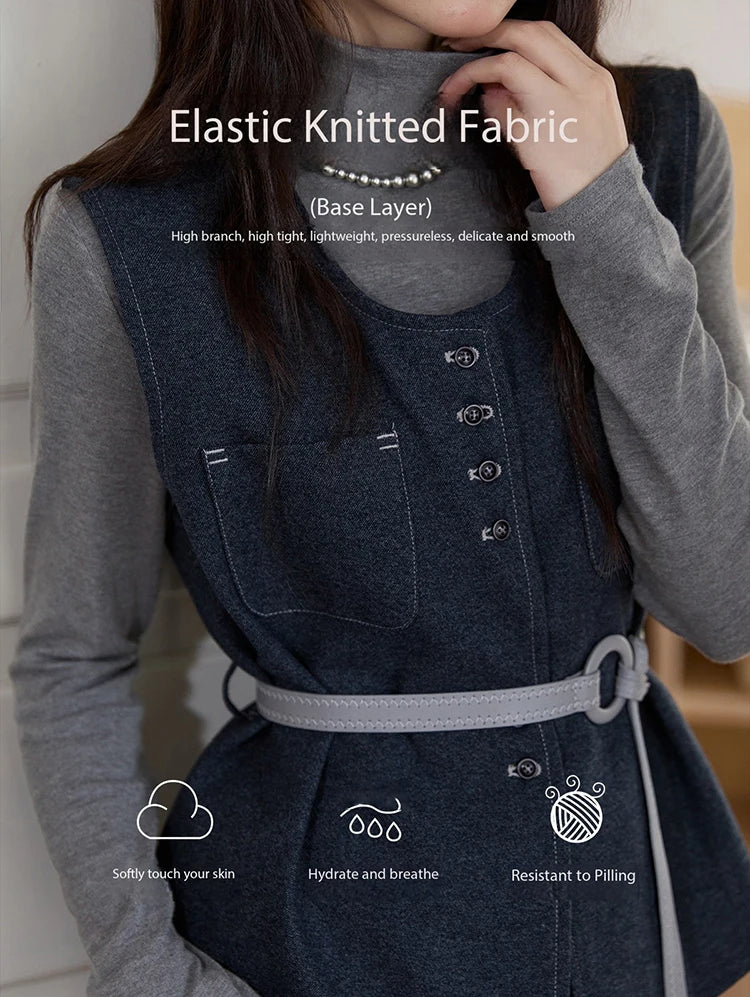 MISHOW Blue Three-piece Suit for Women 2025 Autumn Sleeveless Vest Straight Midi Skirt Slim Knit Tops Skirt Set  MXE49T1421