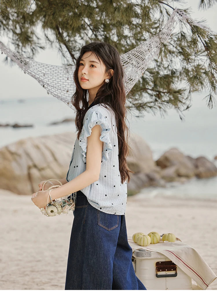 MISHOW Summer Office Lady Blouses Women 2025 Short Sleeve Turn-down Collar Polka Dot Shirts Female Fashion Slim Tops MXE31C0776