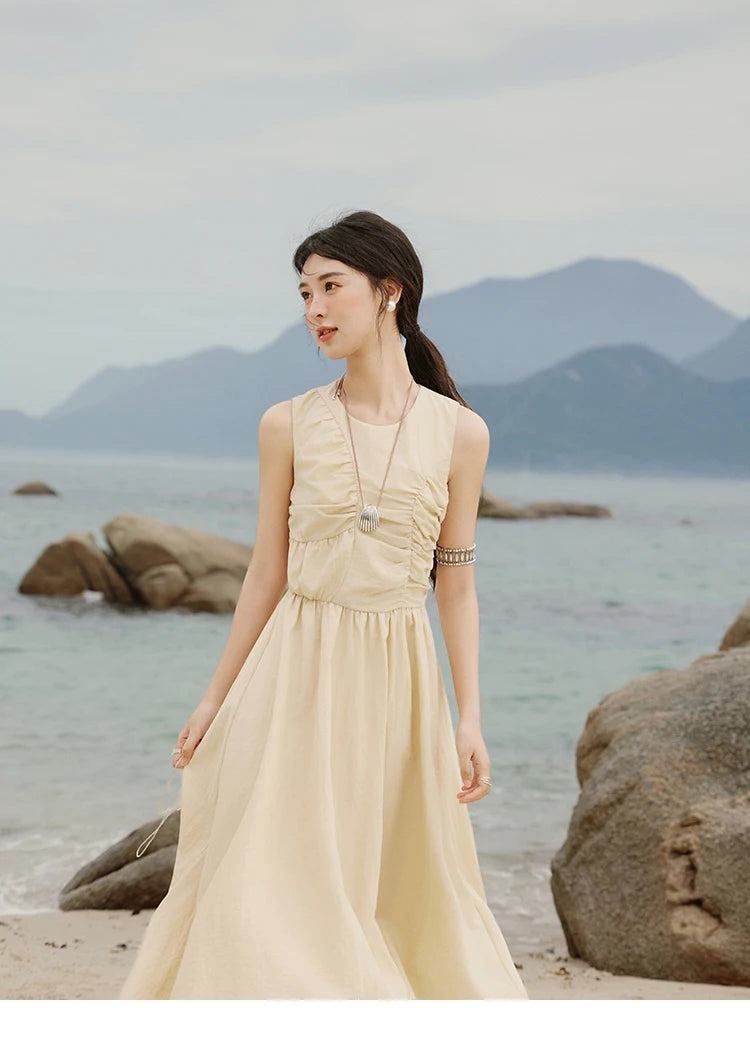 MISHOW Office Lady Summer Dress Women 2025 New Round Neck Sleeveless Solid with Belt Dresses Female Fashion Slimming MXE31L2188