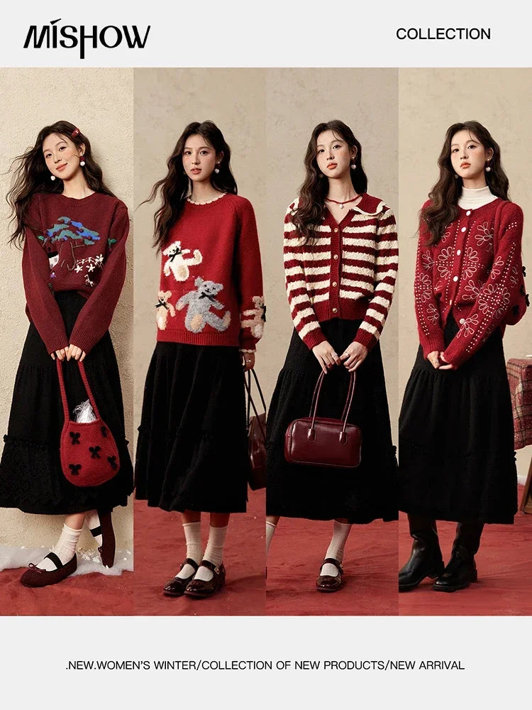 MISHOW Splicing Knitted Skirt For Women 2025 Spring New Korean Lace Loose Elegant Slim Temperament Pleated Long Skirt MXD59B0632