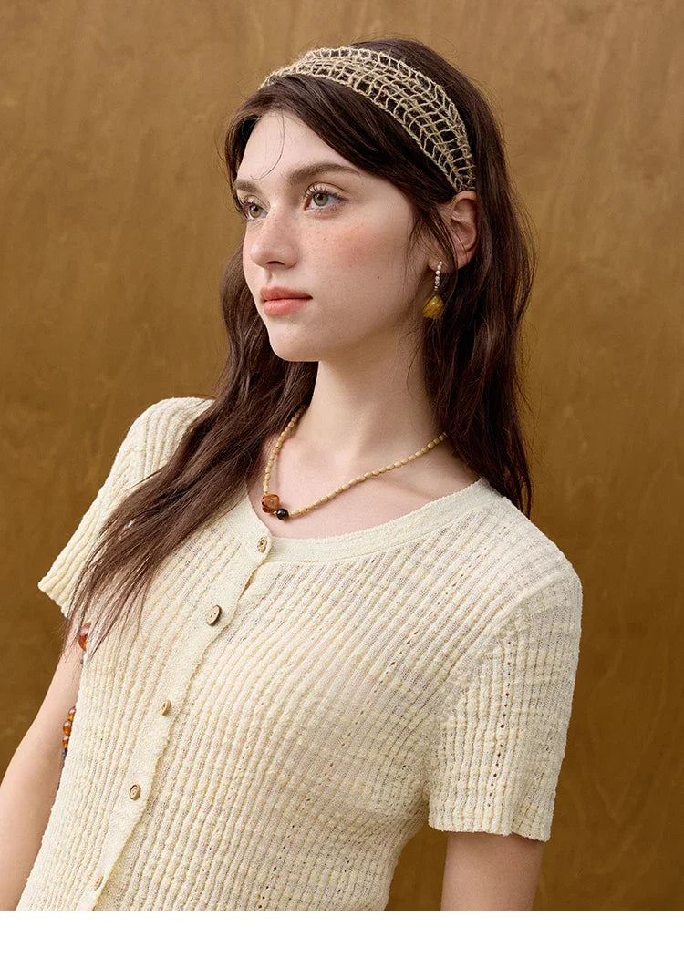 MISHOW Summer Knitted T-Shirts 2025 New Solid Short Sleeve Round Neck Thin Tops Female Fashion Versatile Office Lady MXE31Z1229