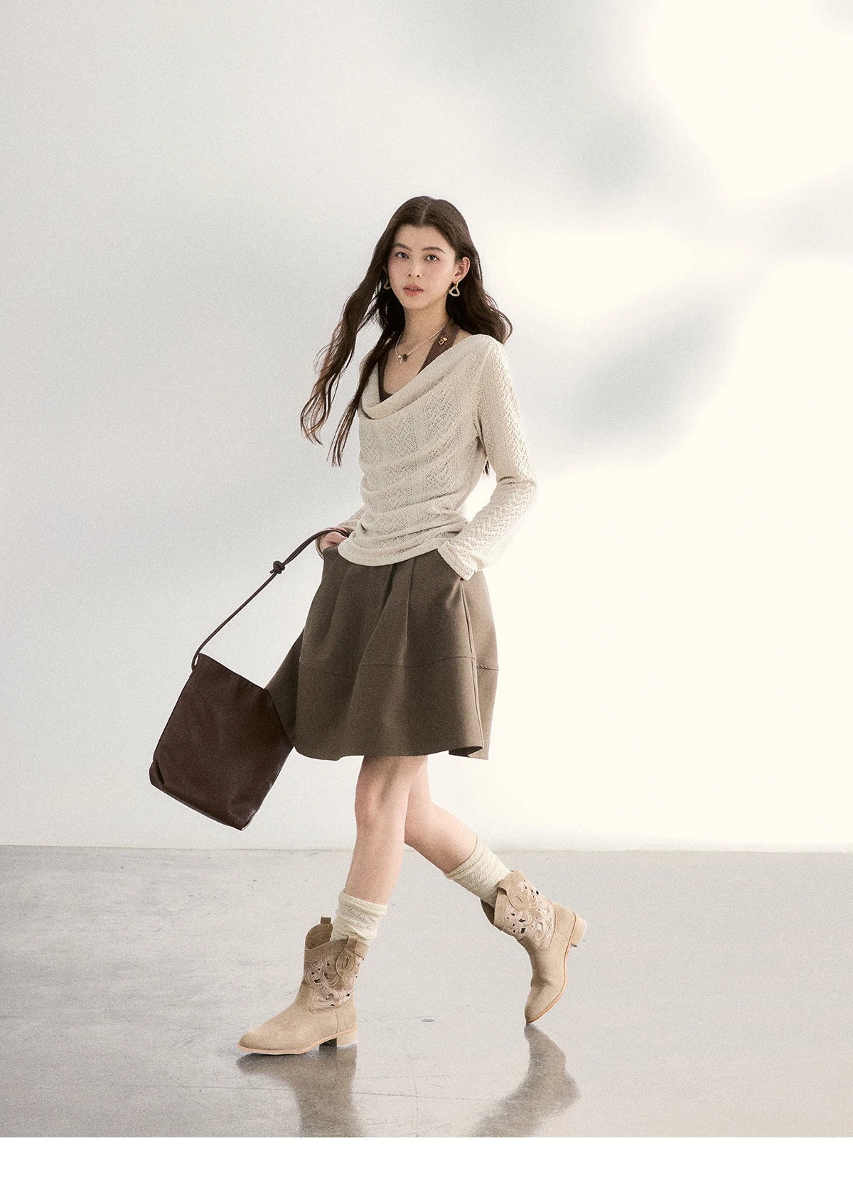 MISHOW Women's A-line Flower Bud Mini Skirt 2026 Spring High Waist Pleated Casual Short Skirt with Slanted Pockets MXF108B0767