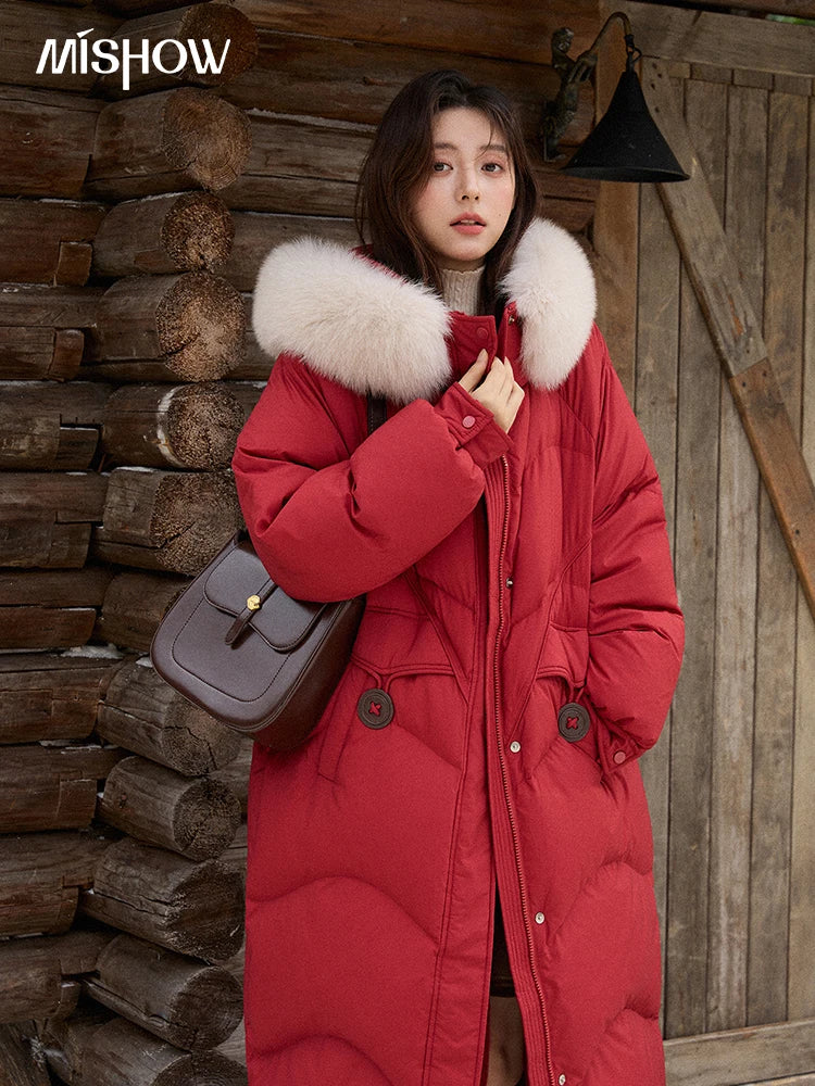 MISHOW Fox Fur Collar Down Jacket for Women 2025 Winter Fashion 90% White Duck Down Thickened Coat Warm Long Coat  MXE51Y0082