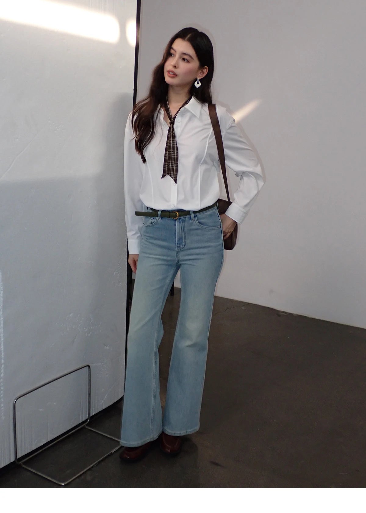 MISHOW Women's Casual Loose Shirt with Plaid Scarf 2026 Spring Lapel Tops Versatile Long Sleeve Shirts Office Lady MXF108C0815