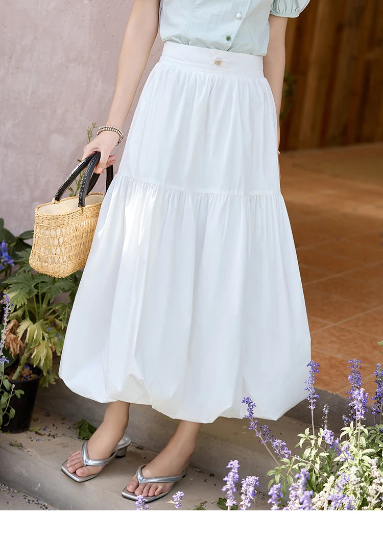 MISHOW Sea Salt White Double Layered Waist Skirt 2025 Summer Flower Bud Skirt Shell Button Versatile A-line Skirts MXE32B0715