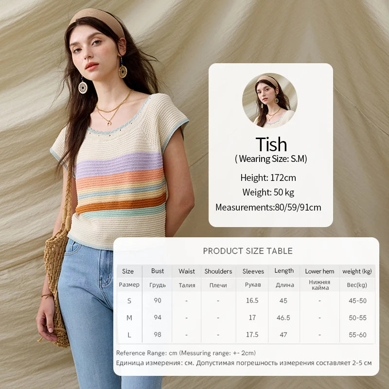 MISHOW Casual Stripe Knitted Pullover Women Summer New 2025 Short Sleeve Round Neck Slimming Tops Female Office Lady MXE31Z1222